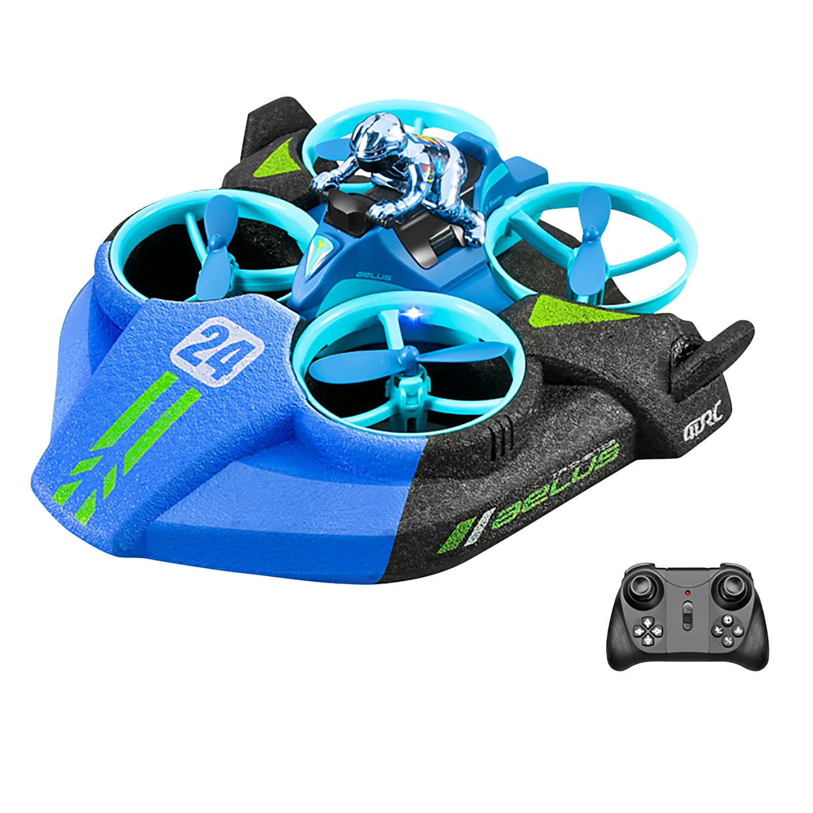 3-in-1 Remote Control Hovercraft, Sea Land Air RC Drone Drift Car, Quadcopter (Batteries Not Included for Remote), Blue