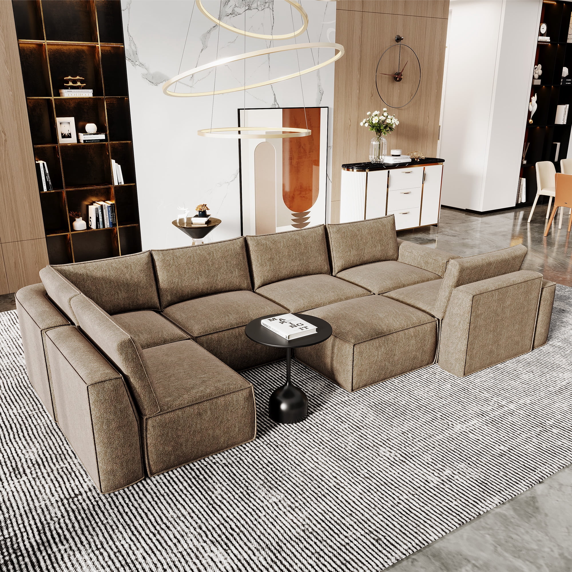 175" Oversized Boneless Couch for Living Room, Neche Modern Modular Sectional, Convertible, U Shaped, Deep Seat, Big Comfy Sofa Set with Ottoman,Brown