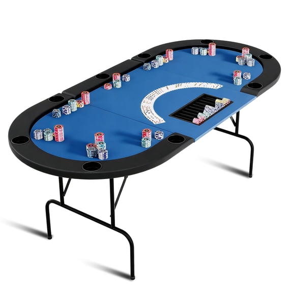 Poker Table Foldable, 8 Player Folding Poker Tables w/Collapsible Legs&Padded Rails and Cup Holders for Texas Holdem Poker and Blackjack