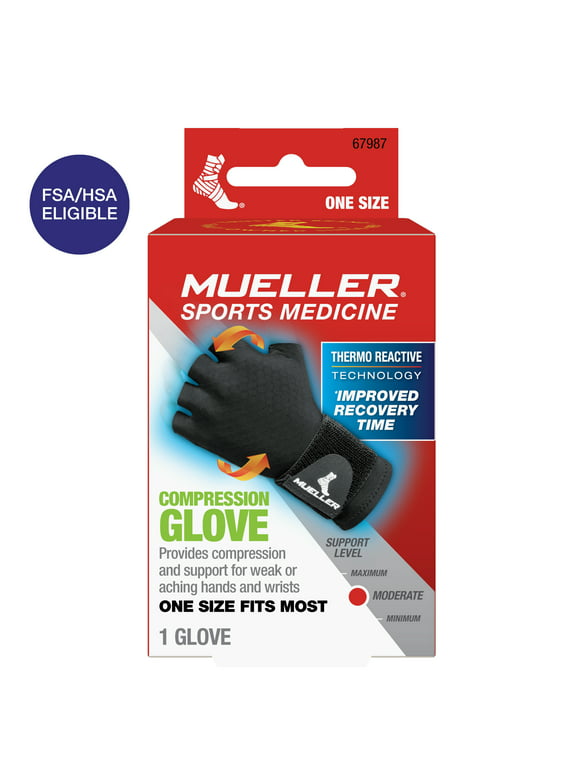 Mueller Reversible Compression Glove, Black, One Size Fits Most, Right or Left Hand