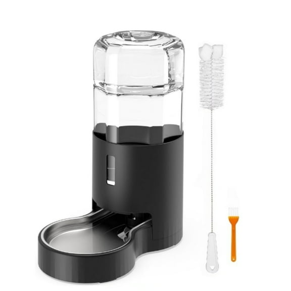 7L Automatic Dog Water Dispenser Bowl, Gravity Pet Water Dispenser with Stainless Steel Bowl, No Spilling Large Capacity Water Feeder for Dogs Cats (7L Without Filter Black)