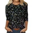 thumbnail image 2 of Hauts d'Été pour Femmes, Blouses Décontractées Habillées Grande Taille pour l'Entraînement 2024, Design de T-Shirt à Manches Trois-Quarts, Col Rond, Mode, Violet, 2 of 3