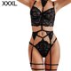 thumbnail image 1 of Conjunto de lencería de encaje sexy para mujer Liguero Sujetador Panty Bralette Ropa interior, Negro, 3XL Monstrate XX000166-18, 1 of 7