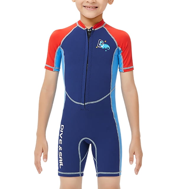 Naiovety Trajes de neopreno de 2MM, trajes de baño térmicos de secado rápido para niños, traje de neopreno de manga corta para niños y niñas, a la Deportes acuáticos azul marino XL Naiovety OD003650-04