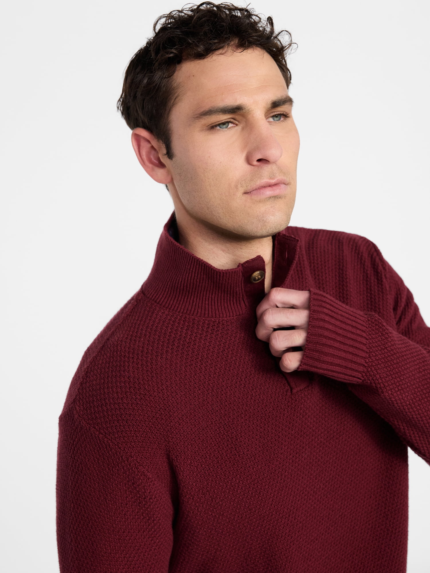 George Men's & Big Men's Button Mock Neck Sweater with Long Sleeves, Midweight, Sizes S-3XL