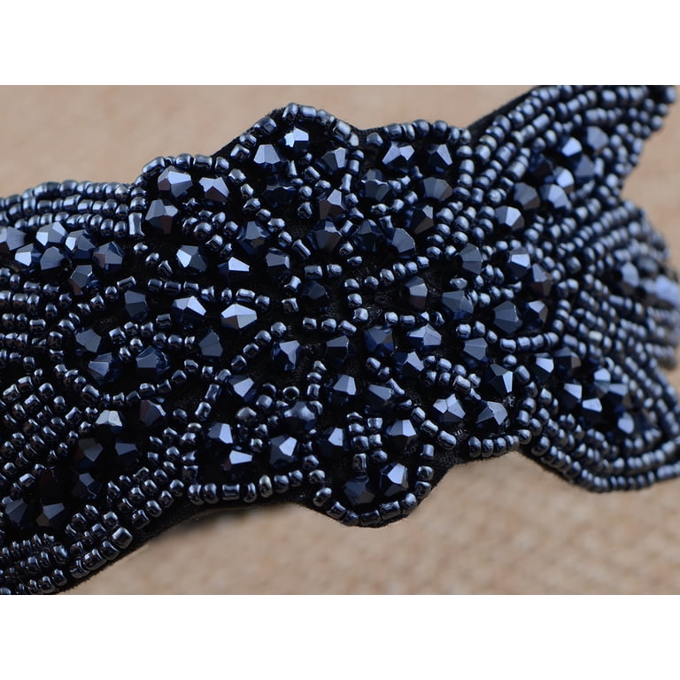Vintage 1920s Floral Leaf Beaded Headband Elastic Fit for Retro Occasions Vintage 1920s Floral Leaf Beaded Headband Elastic Fit for  main image 4