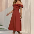 thumbnail image 4 of Women's Sleeveless Off-The-Shoulder Ruffle Maxi Dress A-Line Button Down Midi Swing Dress With Belt, 4 of 4