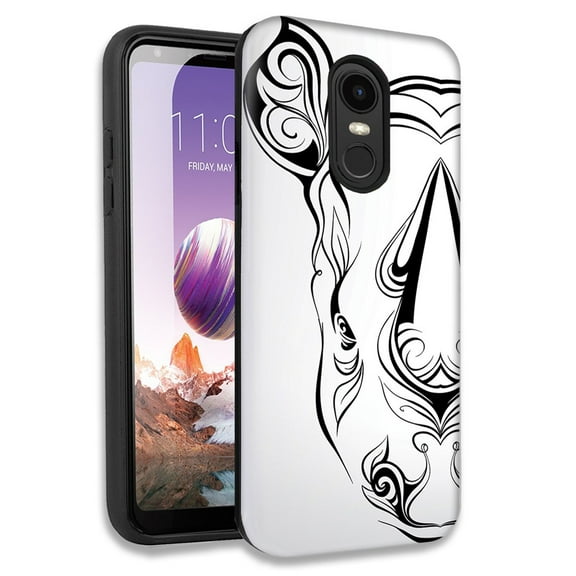 Mundaze Abstract White Rhino Double Layer Hybrid Case Cover For LG Tribute Dynasty/Aristo 2/Aristo 3 Plus