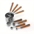 thumbnail image 2 of DEKAXID - Juego de 4/8 tazas y cucharas medidoras premium de acero inoxidable con elegantes mangos de madera de acacia: herramientas de precisión para hornear y cocinar ingredientes secos y líquidos., 2 of 7
