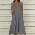 thumbnail image 2 of Summer Linen Dresses for Women Button V Neck Sleeveless Midi Dress Casual Cotton Gauze Shift Dress 2025 with Pockets, 2 of 5