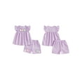 thumbnail image 2 of Loicainy Baby Toddler Girl Shorts Set 9 12 18 24 Months 2T 3T 4T 3D Flower Smocked Fly Sleeve Babydoll Tops Elastic Waist Shorts 2 Piece Summer Outfit, 2 of 9