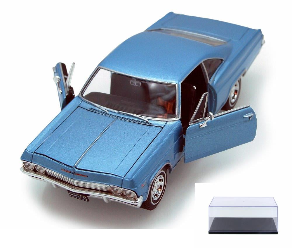 Diecast Car & Display Case Package - 1965 Chevy Impala SS396, Blue - Welly  22417 -1/24 scale Diecast Model Toy Car w/Display Case