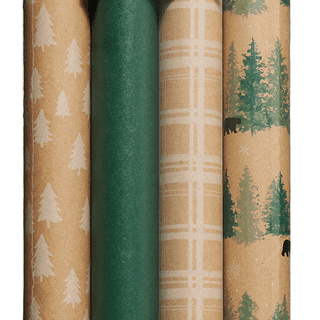 Holiday Time Foliage Wreath Kraft Wrapping Paper, Christmas