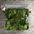 thumbnail image 2 of Ambesonne Tropical Quilted Coverlet 3 Pcs, Rainforest Fall River, King Size, Green, 2 of 2