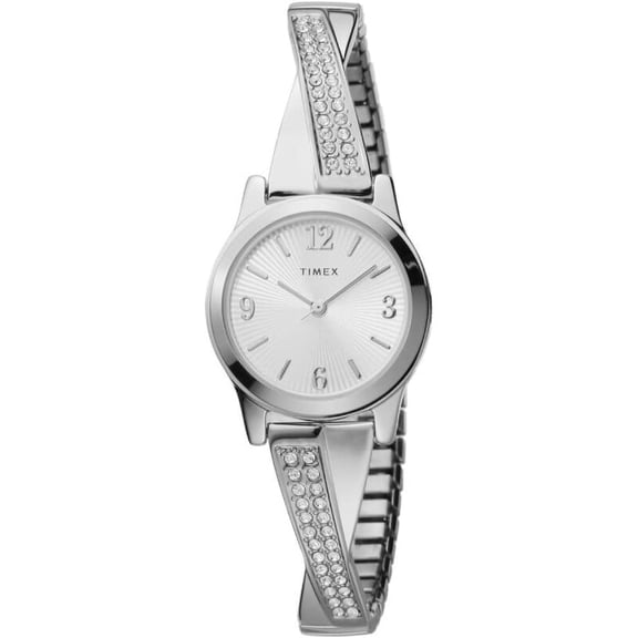 Timex Women's Fashion Stretch Bangle 25mm Watch - Silver-Tone Expansion Band Silver-Tone Dial Silver-Tone Case