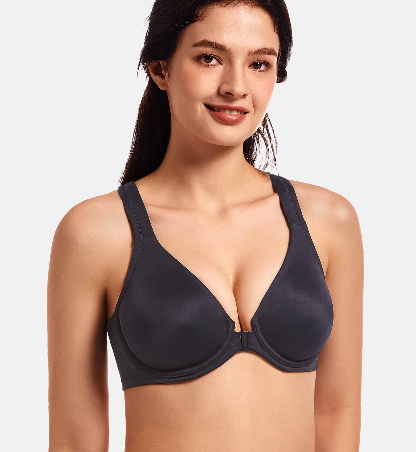 MELENECA Women's Racerback Front Closure Bras Plunge Unlined Full Coverage Seamless Underwire Bra Black 36DD