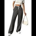 thumbnail image 2 of Pantalones Deportivos Holgados de Cintura Alta con Cordón Ajustable para Mujer, Pantalones Deportivos de Pierna y Bolsillos Gris Oscuro XL, 2 of 7