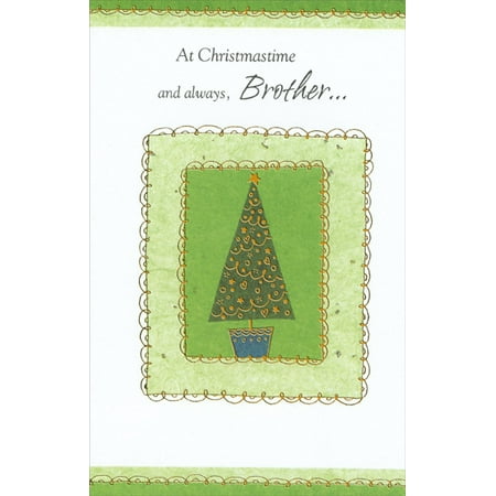 Freedom Greetings Tree with Gold Swirl Borders: Brother Christmas Card