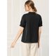 thumbnail image 5 of Blusa de trabajo Allegra K con cuello redondo y mangas cortas Tapeta de medio botón volantes Negro L, 5 of 6