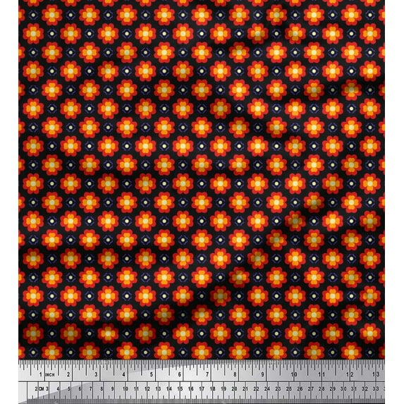 Soimoi Silk Fabric Floral Clip Art Print Fabric by Yard 42 Inch Wide