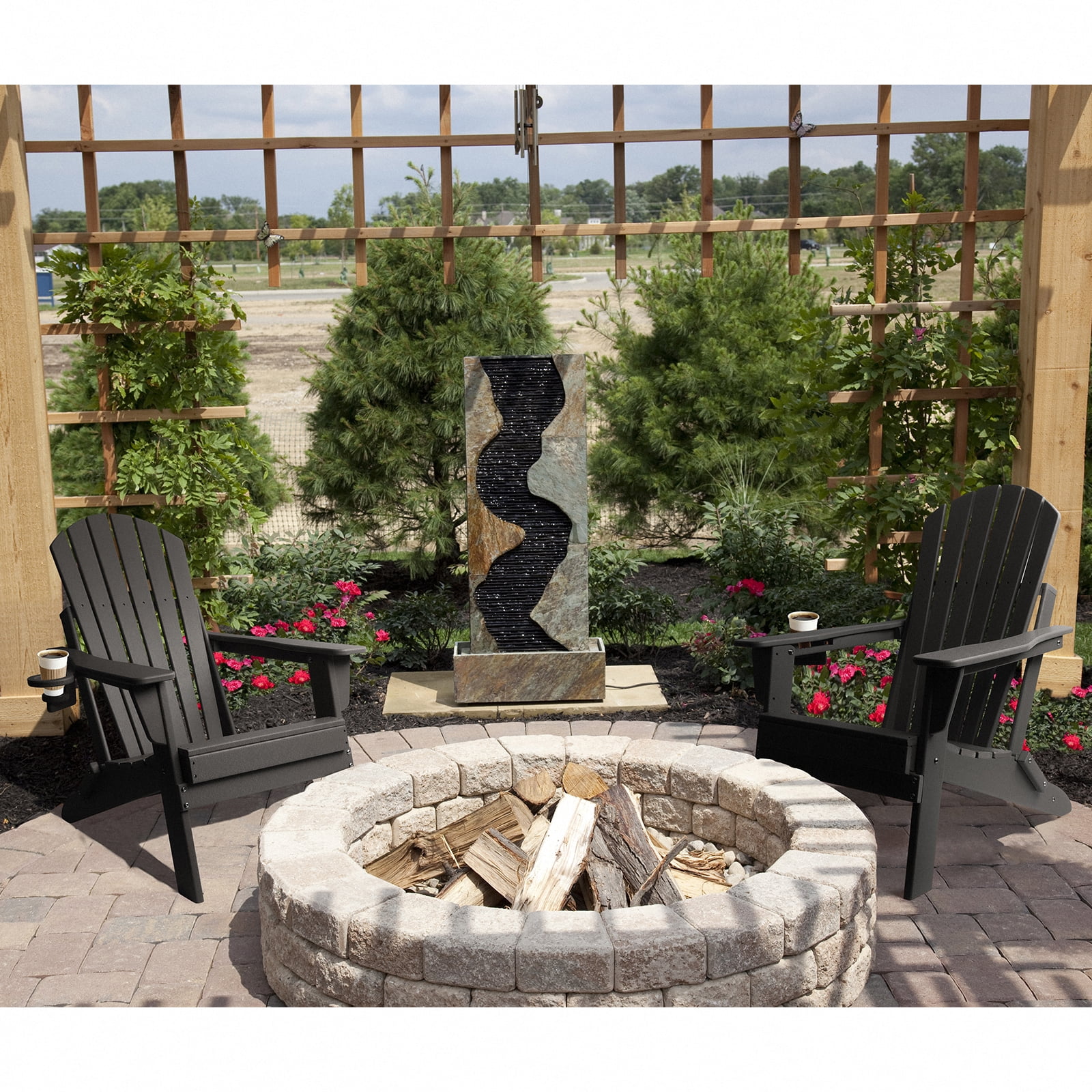 FUNBERRY Folding Adirondack Chair Set of 2, All Weather HDPE Fire Pit Chairs with Cup Holder for Outdoor