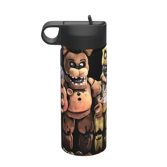 Saiise Five Nights At Freddy'S Print Insulated Water Bottle with Straw,Sports & Travel Water Bottle 18oz Double Walled Stainless Steel,Reusable Thermal Water Bottle