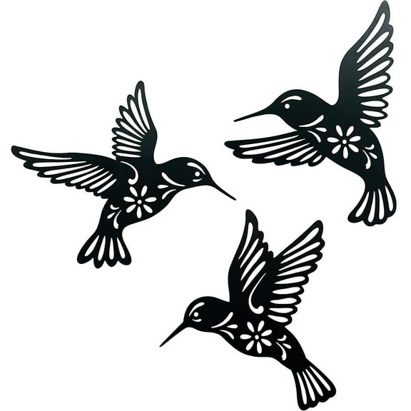 RABBITH 3 Pieces Metal Hummingbird Wall Art Decoration Hollow Out Iron Black Bird Sculpture Hanging Pendant Ornament Living Room Home Office Decor