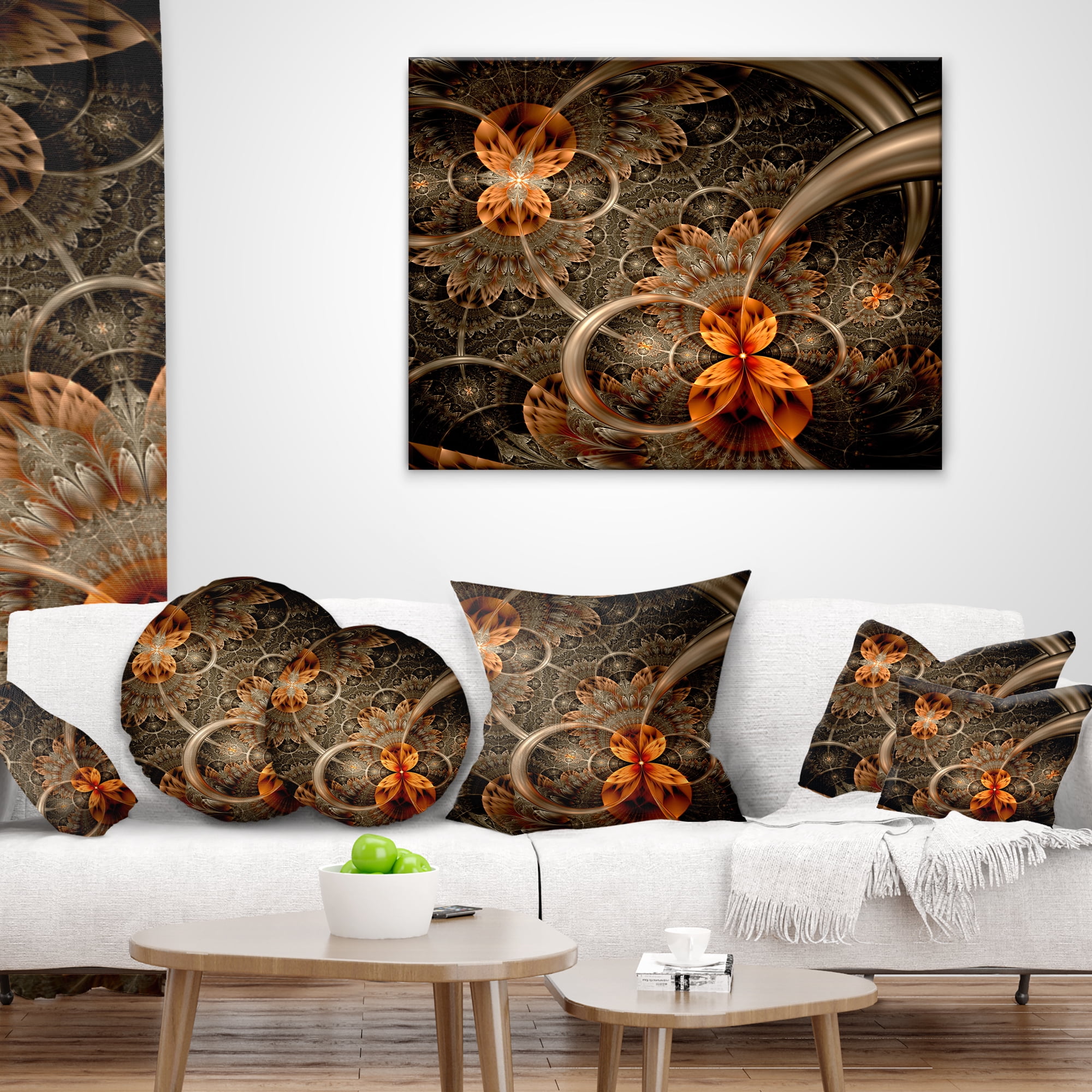 Designart Dark Orange Symmetrical Flower - Abstract Throw Pillow - 12x20