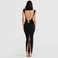 thumbnail image 4 of Women Backless Dress V Neck Sleeveless Open Back Split Maxi Dress Party Cocktail Black L, 4 of 7