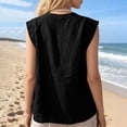 thumbnail image 6 of VBVC Women's Cotton-Linen Sleeveless Tank Top,Ladies Breathable Button Neck Blouse,Loose Fit Summer Pleated Shirt For Women,Black,S-3XL, 6 of 10