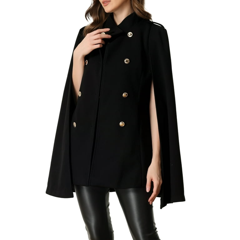 【新品未使用タグ付】2WAY CAPE PUFF SLEEVE COAT Free Shipping! Unique Bargains Women's Winter Double