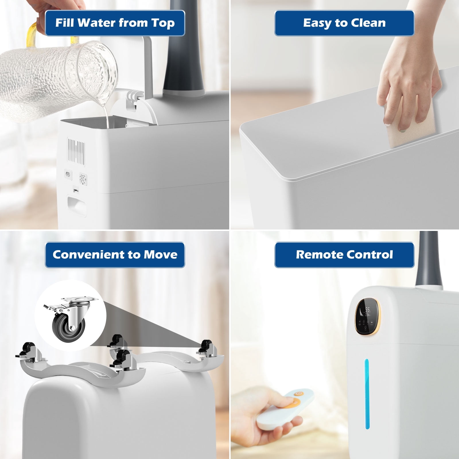 Humidifier Large Room, 4.2Gal/16L for Home 2000 sq ft, Top Fill Cool Mist for Bedroom, Grey