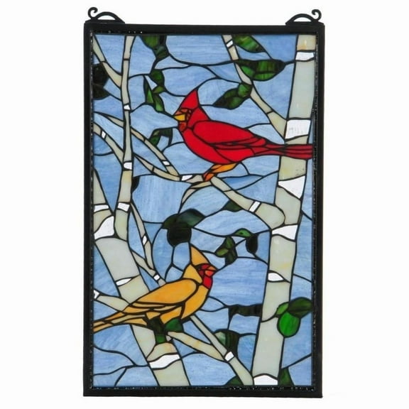 13"W X 10"H Cardinals Morning Stained Glass Window