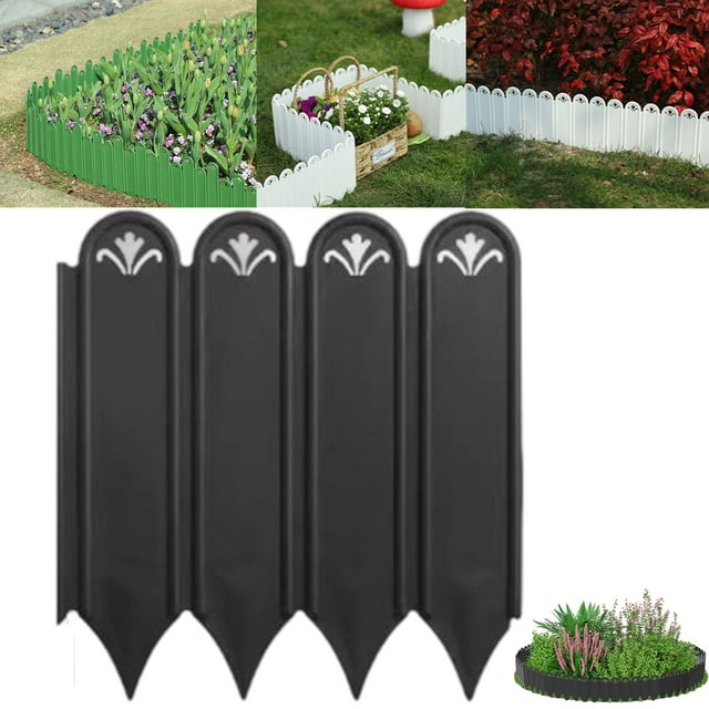 Garden Edging Border & Fences - Heavy-Duty Plastic Lawn Edging Kit w/ Anchoring Pegs ,Landscape Border for Yard, Flower Beds, No-Dig Garden Edging Garden Fences