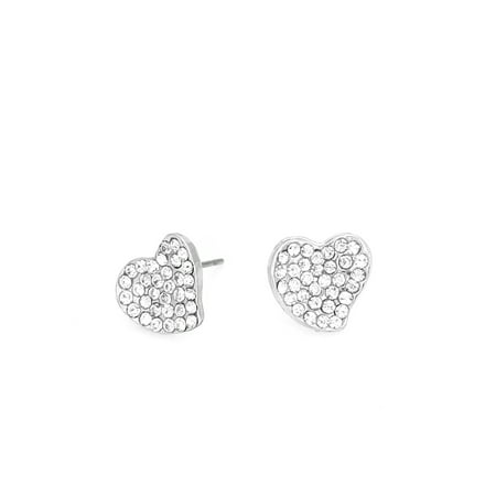 Valentines Day Pierced Heart - TAZZA WOMEN'S RHODIUM HEART CRYSTAL EARRINGS GIFT FOR HER VALENTINE'S DAY IDEA