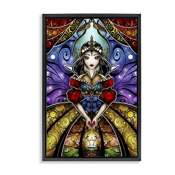 Stupell Industries Nouveau Princess Portrait People Painting Black Floater Framed Canvas Art Print Wall Art, 17 x 25