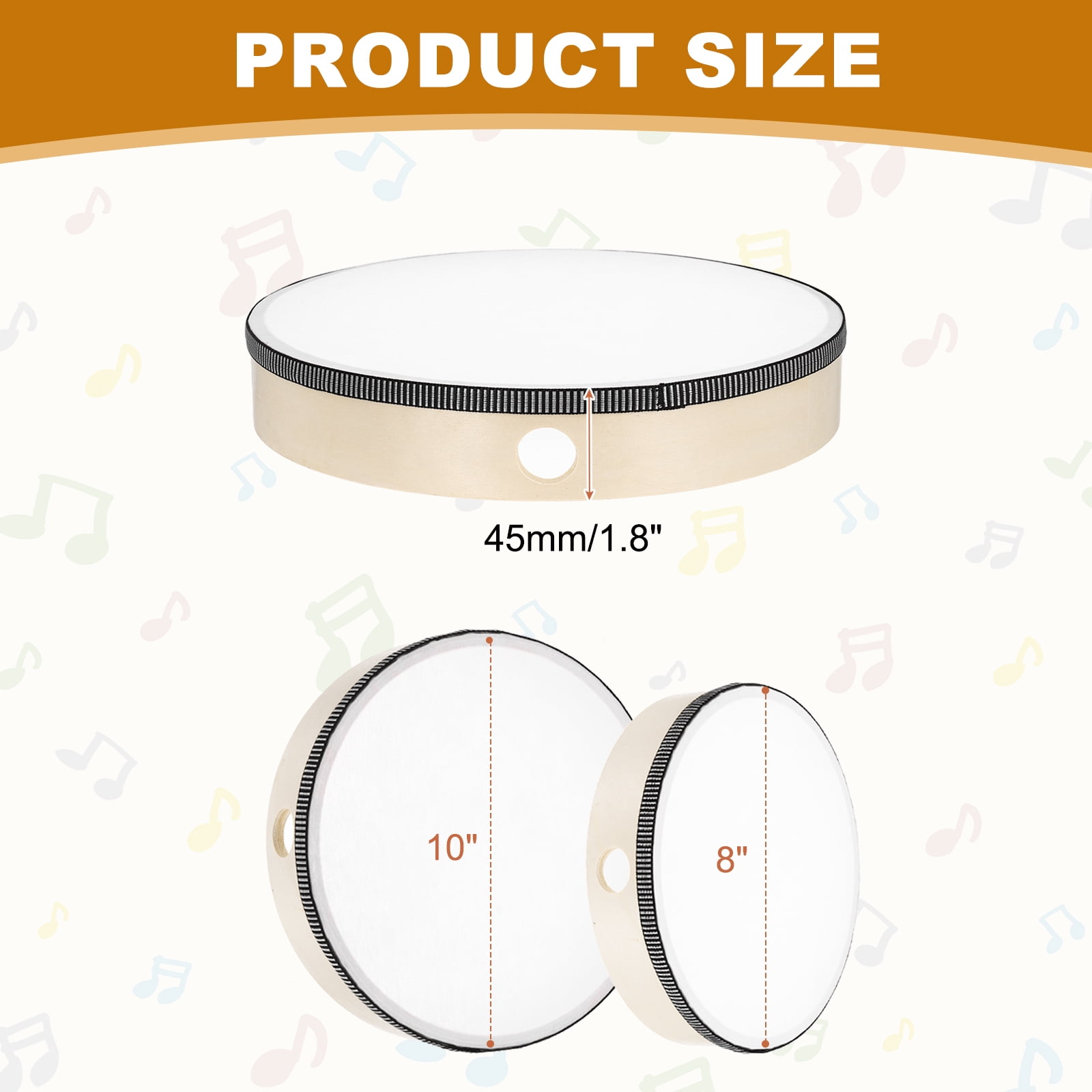 Uxcell 1 Pcs Hand Drum Music Percussion 10 Inch Wood Frame Drum Set Musical Instrument for Musical Education Home Party Performance Supplies (Wood Color)