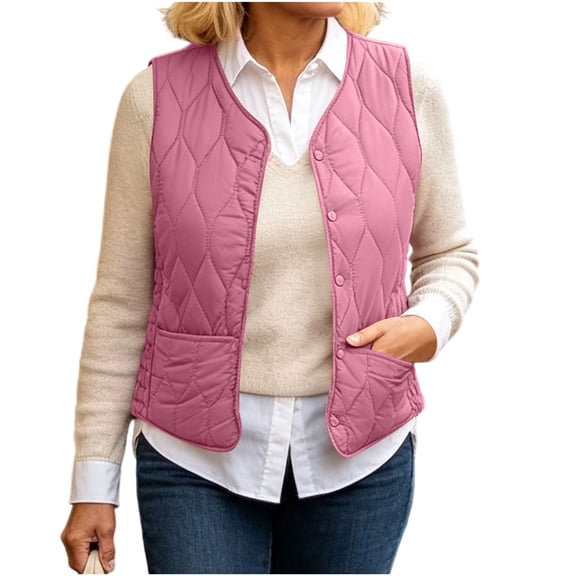 Purcolt Womens Quilted Padded Puffer Vest Lightweight Casual Collarless Sleeveless Snap Button Front Jackets with Pockets