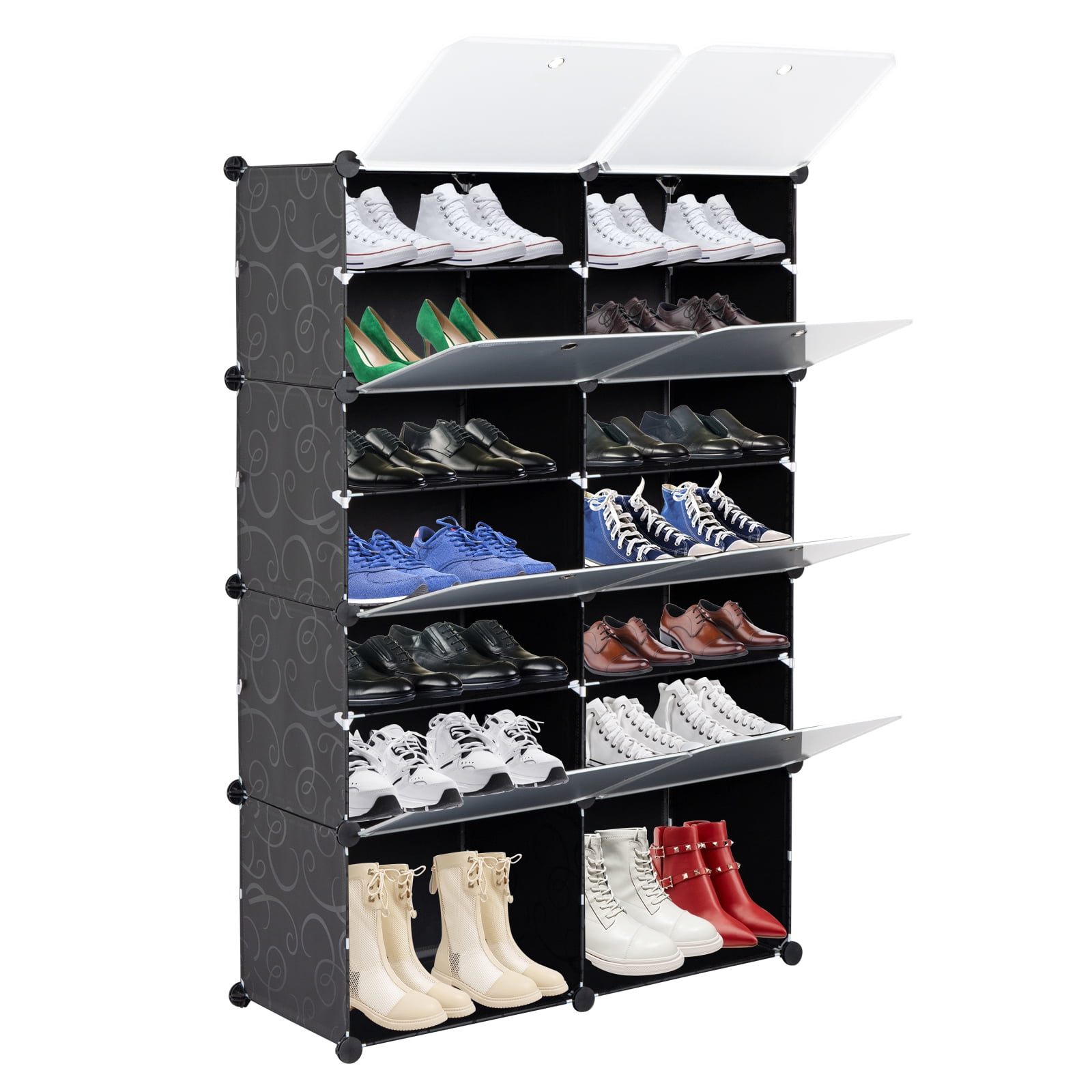 7-Tier Shoe Rack Organizer Portable 28 Pair 14 Grids Tower Shelf Storage Cabinet Stand Expandable for Heels, Boots, Slippers, Black