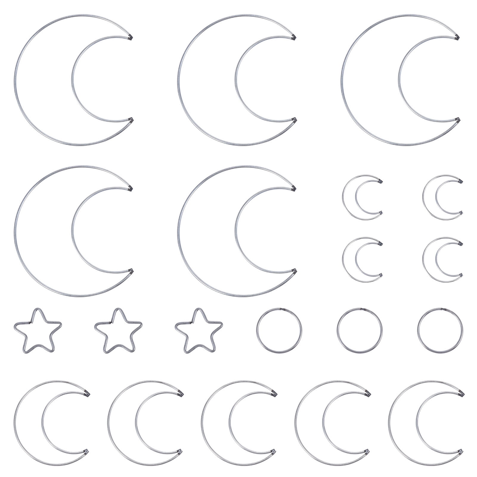 Raindrops 20 Pcs Dream Catcher Hoop Moon Frames Crescent Star Shapes Silver