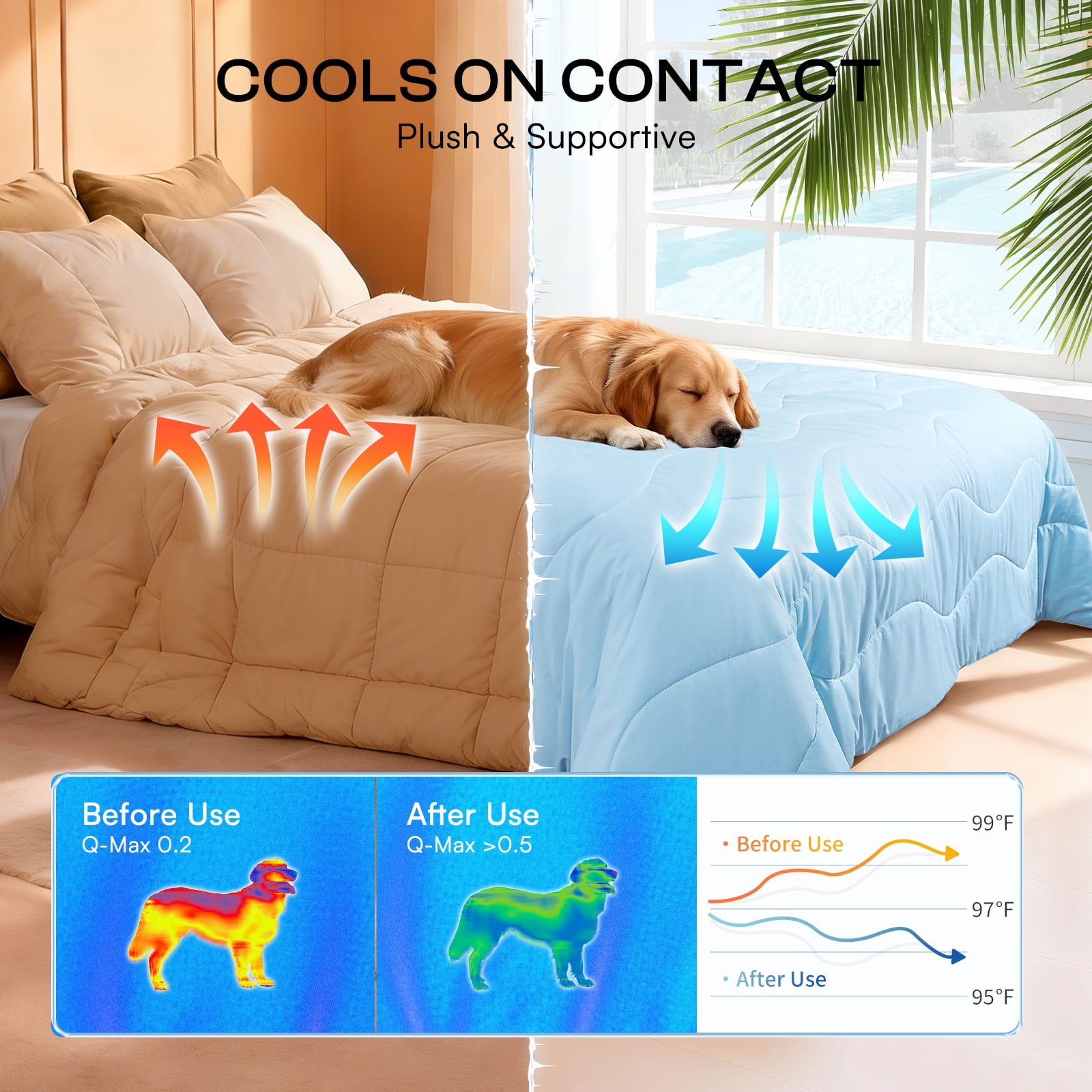 Luciphia Premium Cooling Dog Blanket Washable Q-MAX>0.5 Small Medium Large Pet Mat Puppy Cat Self-Cooling Soft Breathable Calming Throw for Sofa Crate Bed