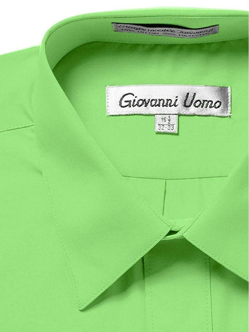 GIOVANNI UOMO Men's Traditional Fit Solid Color Dress Shirt Lime Green 22  34/35 - Walmart.com