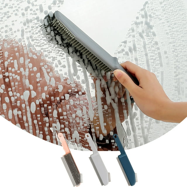 Cepillo y raspador de cocina 3 en 1 - Cepillo de silicona de cerdas blandas para azulejos, lechadas, fregaderos • Mango ergonómico • Herramienta para limpiar huecos (negro)