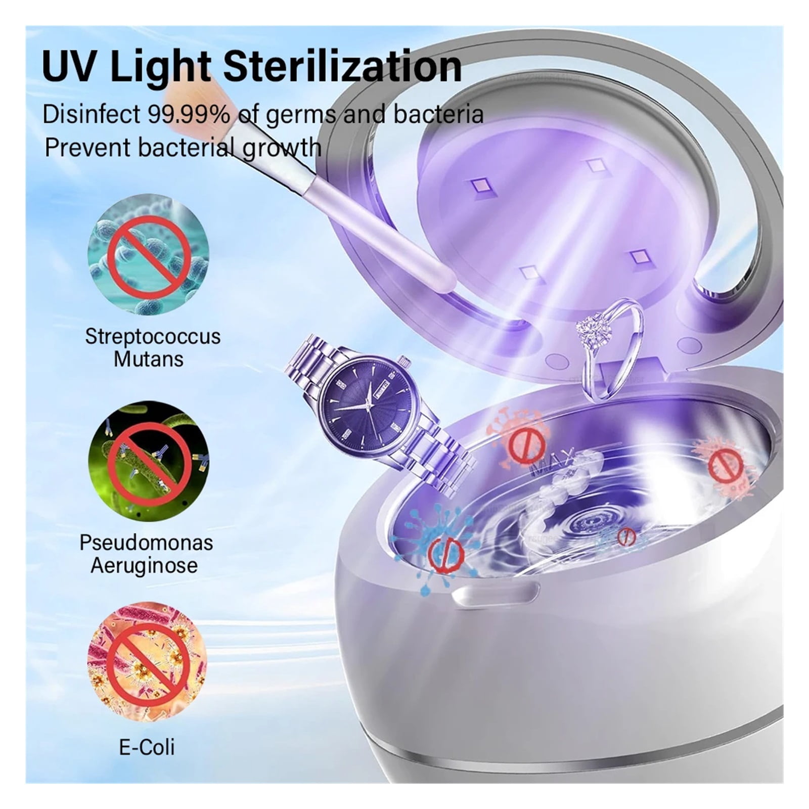Ultrasonic Cleaner For Retainers Dentures Jewelry Cleaning Machine Mini Portable UV Ultrasonic False Teeth Retainer Cleaner