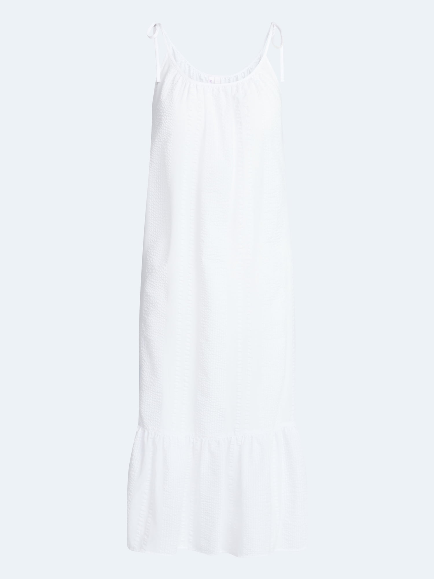 Joyspun Women's Seersucker Midi Sleep Gown with Shoulder Tie, Sizes XS to 3X