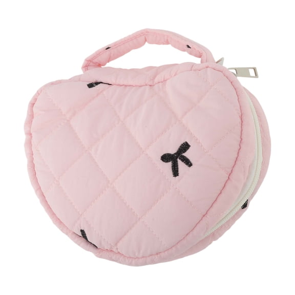 Unique Bargains 1 Pc Heart-shaped Embroidered Bow Makeup Bag Pink