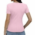 thumbnail image 4 of OSOLU Solid Color Fashion Tops For Women Fitted Short Sleeve Basic Tee Slim Fit Shirts Relaxed Fit Dailywear, 4 of 6