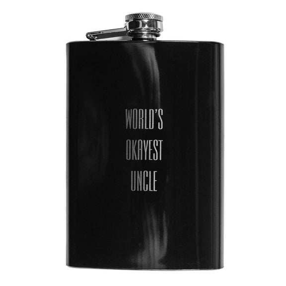 8oz BLACK World's Okayest Uncle Flask L1