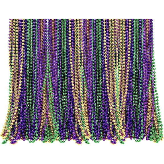 4E's Novelty 24 Pack Purple Green Gold Bead Necklaces for Mardi Gras Party