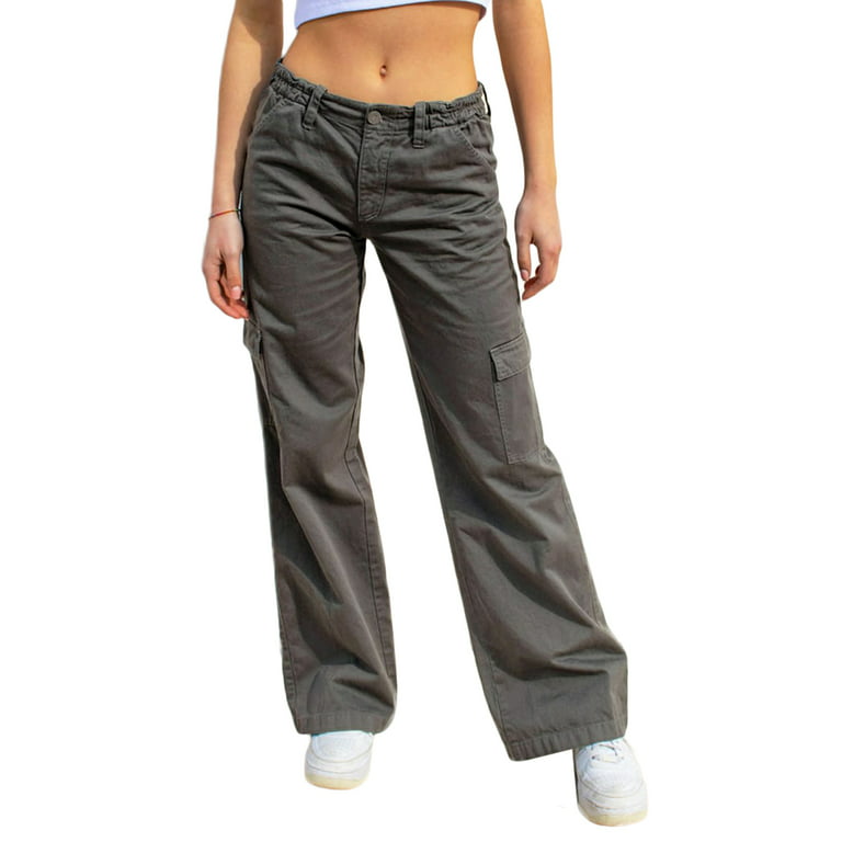 AMILIEe Women Straight Wide Leg Loose Jogger Workout Long Cargo